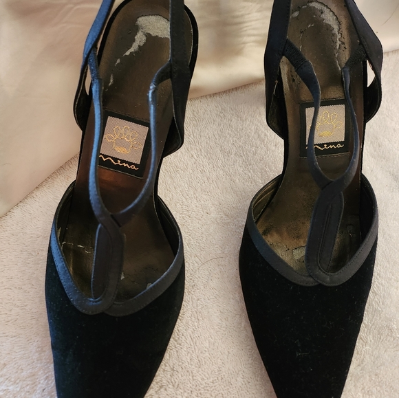 Black Velvet Closed toe Sling-Back Heels by Nina - Picture 3 of 5